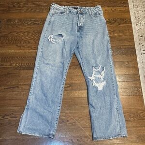 Fashion Nova Classic Blue Ripped Wide Leg Jeans